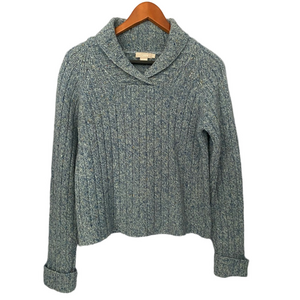 J.Crew Blue Wool Blend Sweater fold over neck – Size M